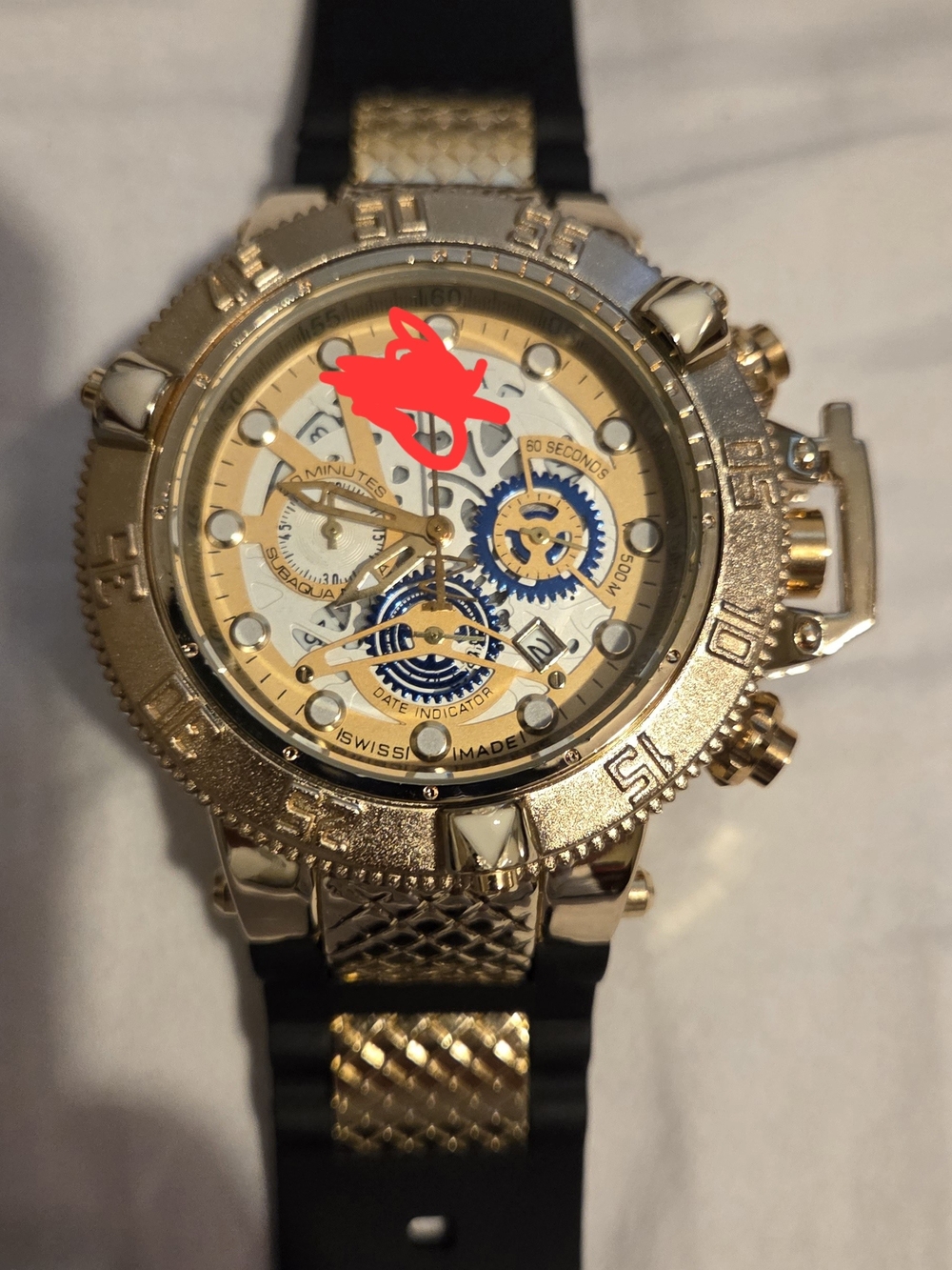 Gold-Tone Chronograph Sport Watch with Black Strap